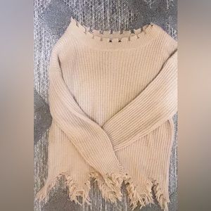Tan Frayed Sweater size small